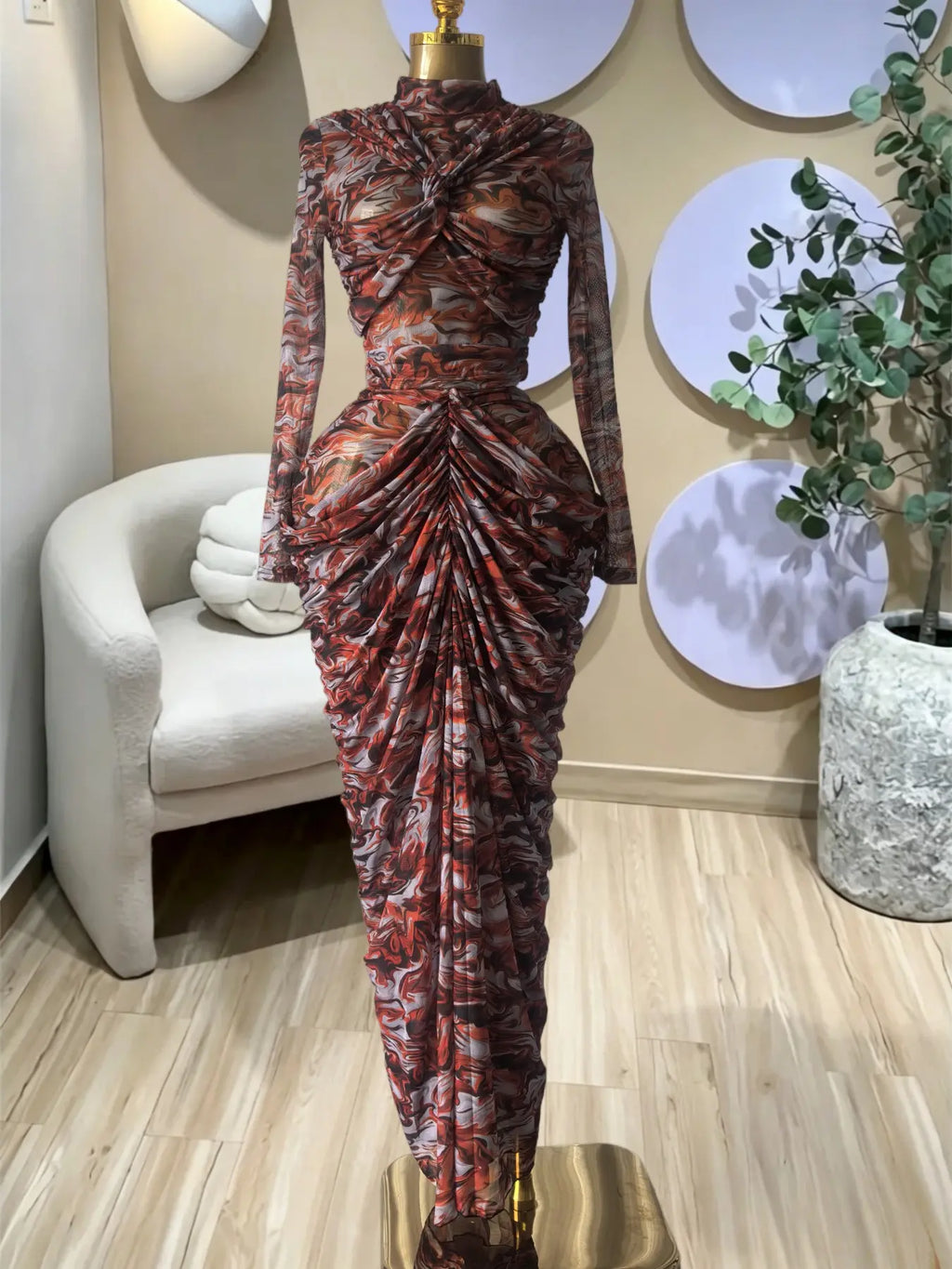 PULKRITU Elegant Women'S Tie Dye Printed Two Piece Set Outfits, Wrap Long Sleeve Crop Top + Ruched Maxi Skirt , Casual Beach Resort Birthday, Vacation Street Lady Two-Piece Set,Female Fashion 2 Piece Co-Ord Set, Casual Chic Set