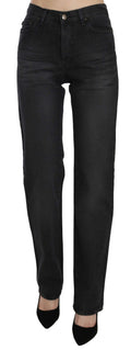 Black Washed High Waist Straight Denim Pants Jeans