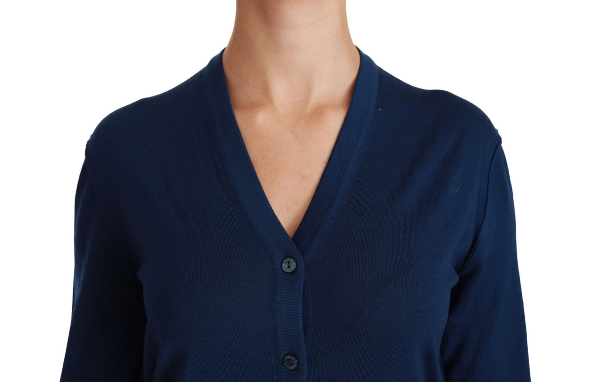 Blue Button Cardigan Virgin Wool Sweater