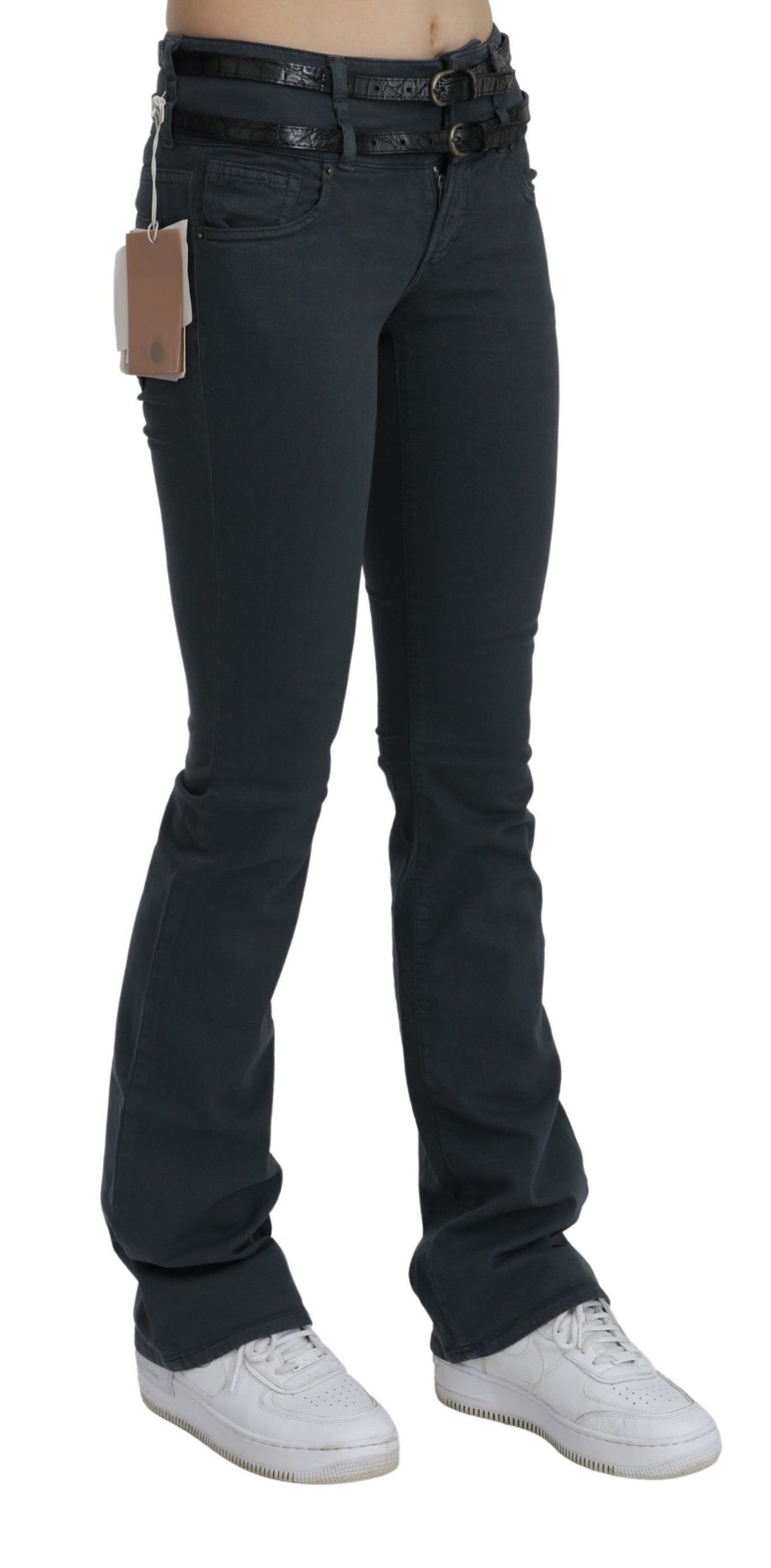 Gray Mid Waist Slim Flared Denim Trouser Jeans