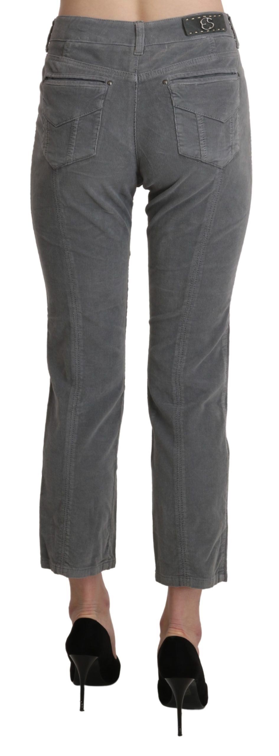 Gray Cropped Cotton Stretch Trouser Pants