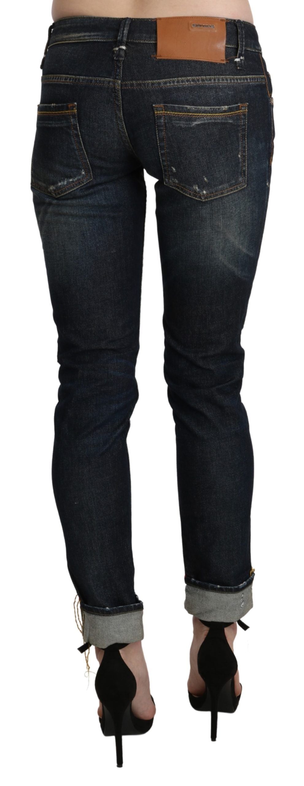 Blue Washed Low Waist Skinny Cropped Denim Pant