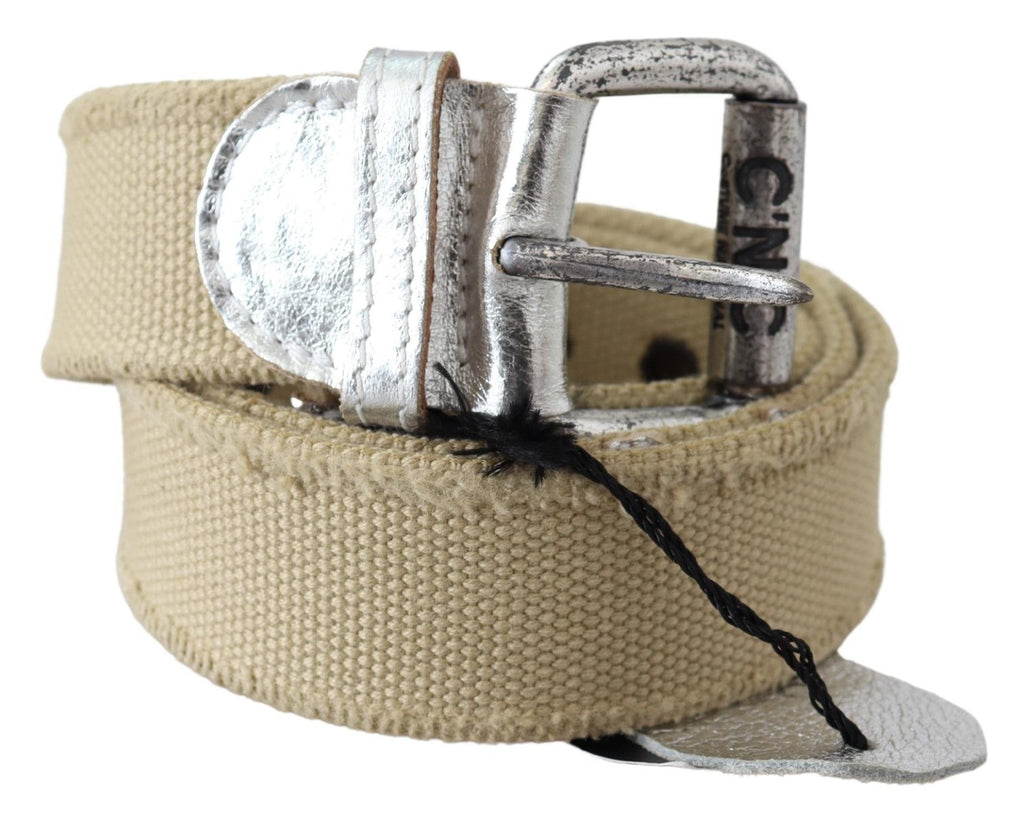 Beige Cotton Rustic Logo Buckle Belt