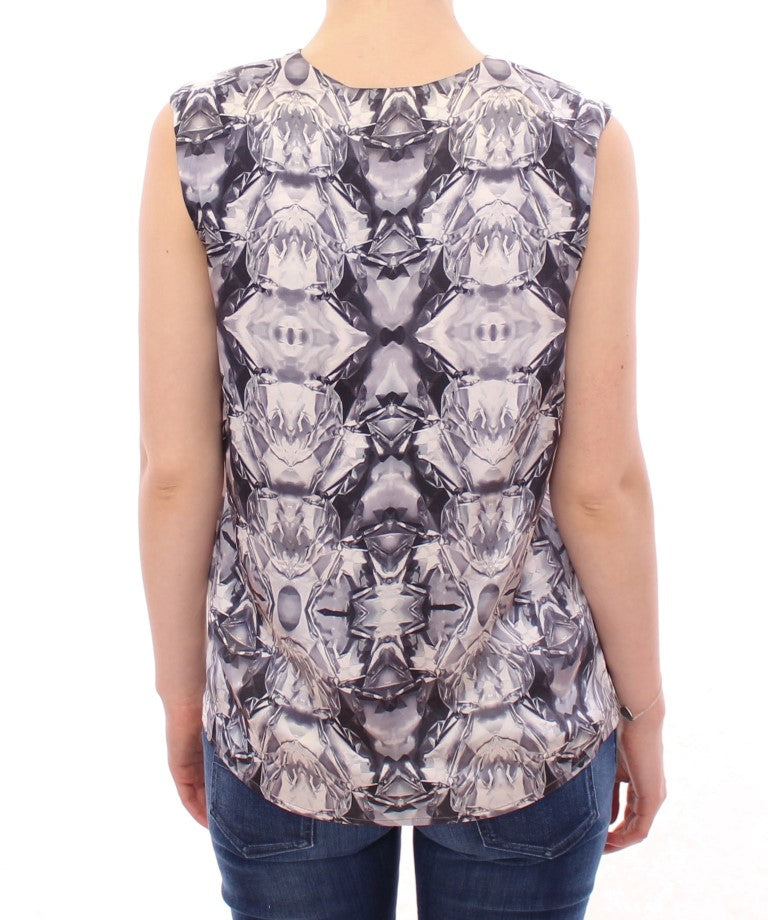 Gray Blue Silk Sleeveless Top Shirt Blouse