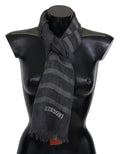 Gray Striped Wool Unisex Neck Wrap Fringes Scarf
