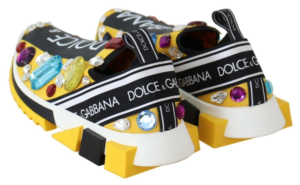 Yellow Multicolor Crystals Sneakers Shoes