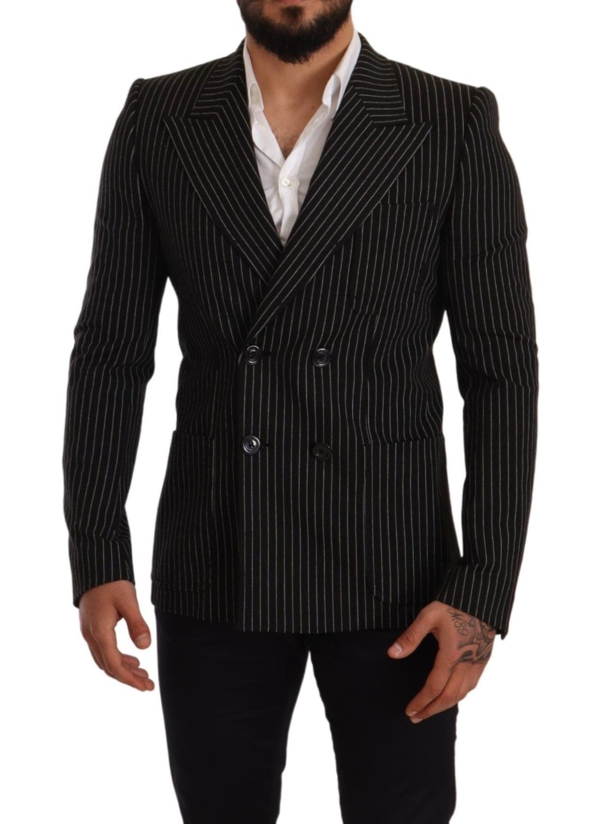 Dark Gray White Striped Slim Fit Coat Blazer