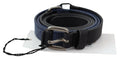 Black Blue Leather Silver Logo Belt