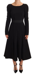 Black Wool Stretch Sheath Open Back Dress
