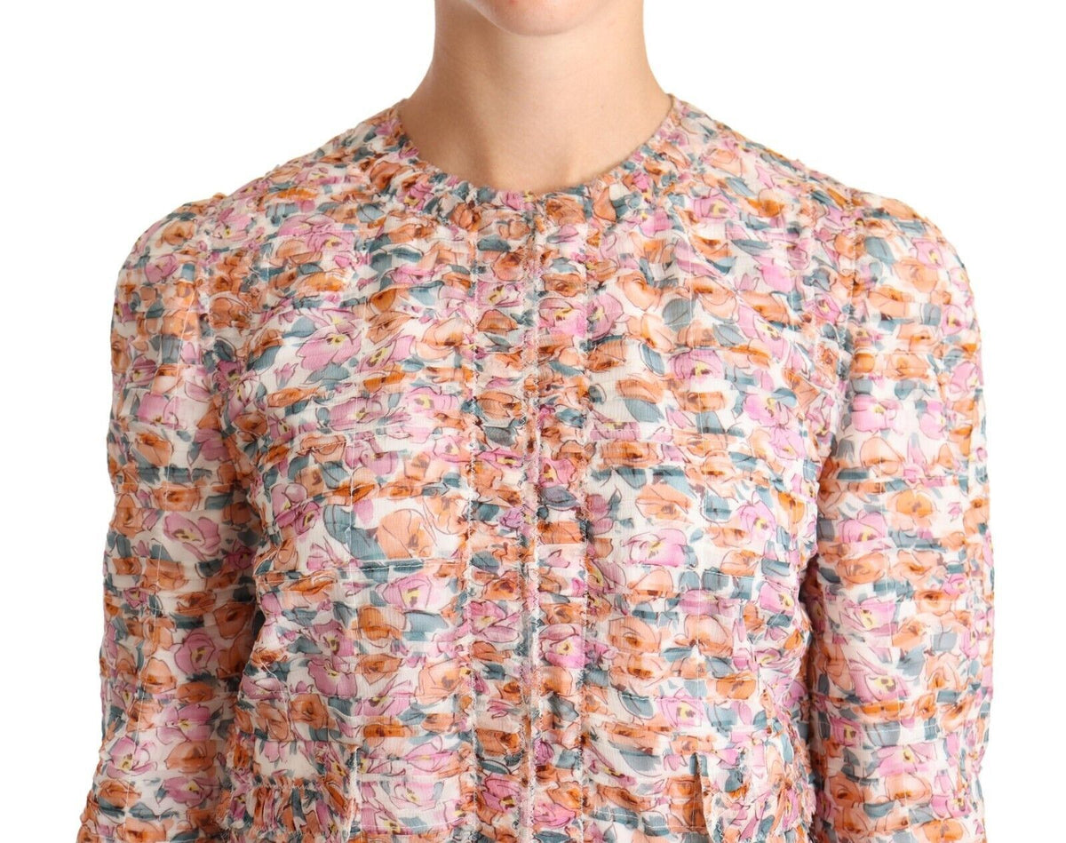 Multicolor Floral Print Silk Trench Coat Jacket