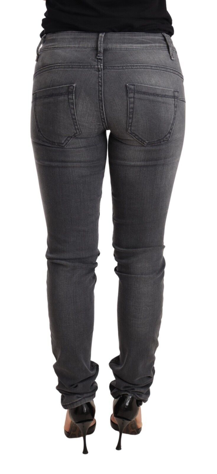 Gray Washed Cotton Slim Fit Low Waist Women Denim Trouser Jeans