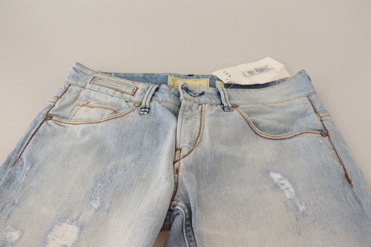 Light Blue Distressed Cotton Folded Hem Denim Trouser Jeans