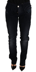 Blue Washed Cotton Denim Low Waist Loose Fit Trousers Jeans