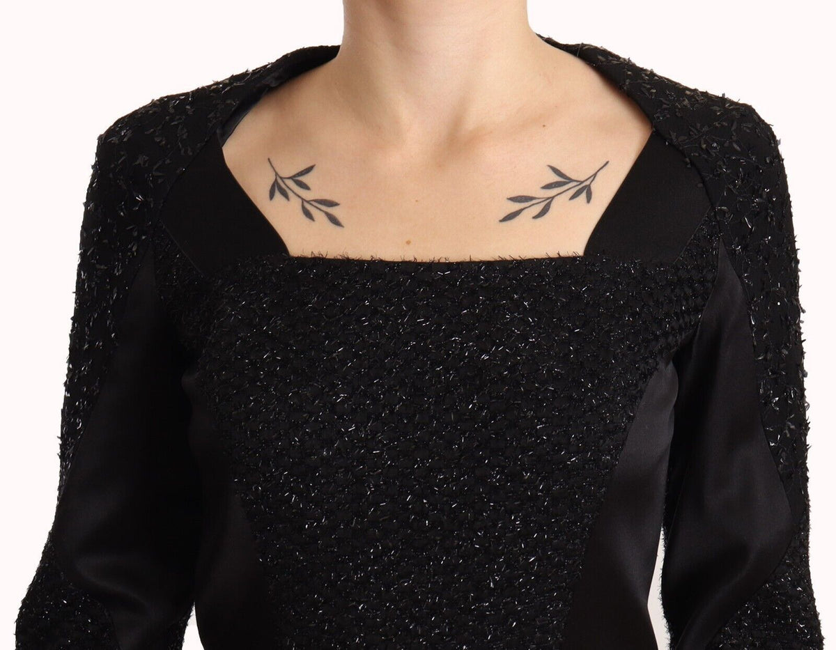 Black Studs Embellished Long Sleeves Sheath Midi Dress