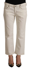 Off White Cotton Flared Cropped Denim Jeans