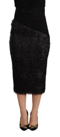 Black Tinsel High Waist Pencil Midi Viscose Skirt