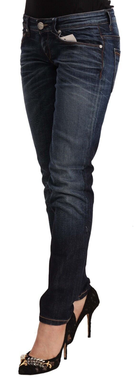 Blue Washed Cotton Low Waist Skinny Denim Jeans