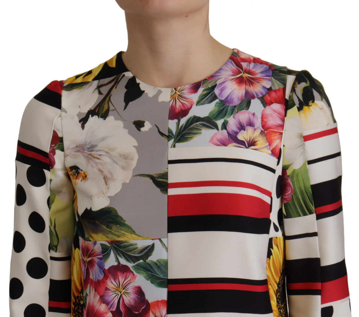 Multicolor Charmeuse Floral Sheath Jaquard Pachwork Dress