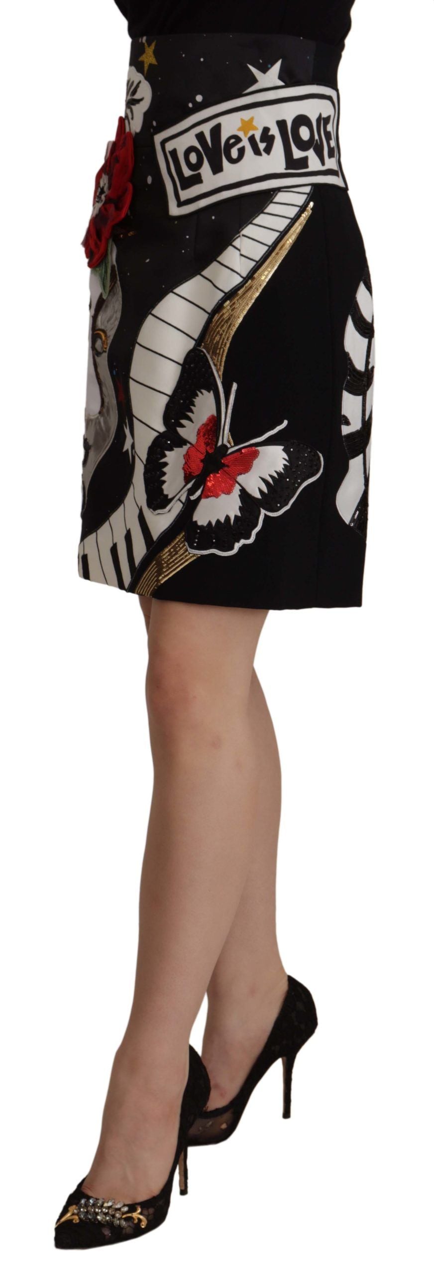 Black Love Clock Sequined Piano Skirt