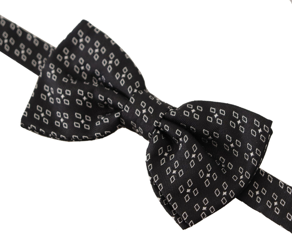Dark Gray White Polka Dot 100% Silk Neck Papillon Tie