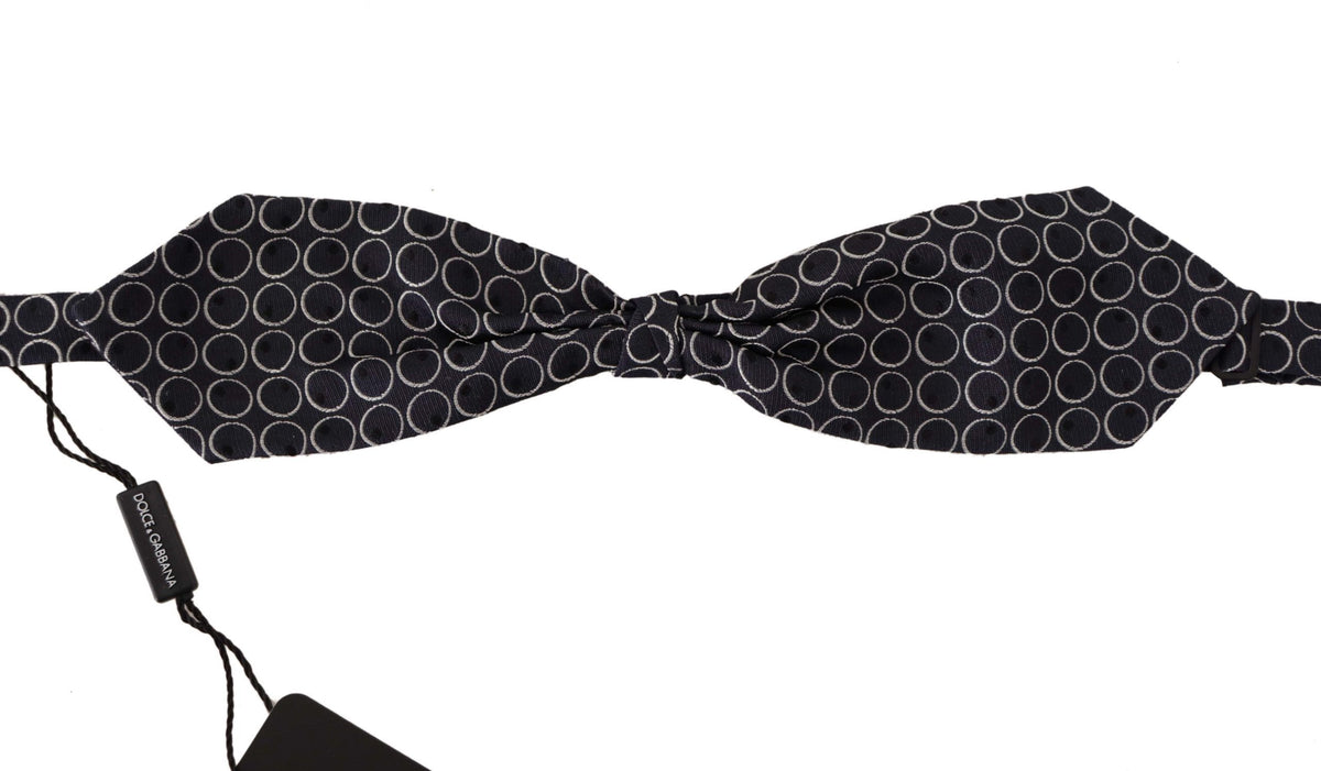 Dark Gray White Round 100% Silk Neck Papillon  Tie