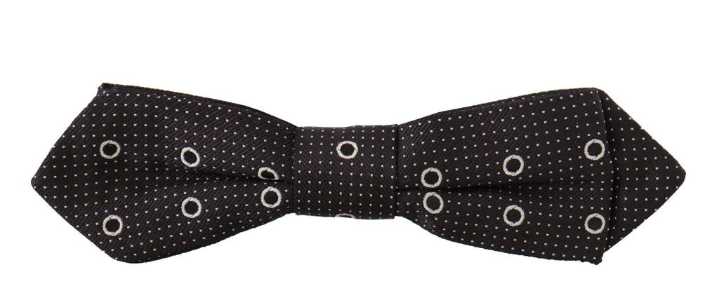 Dark Gray White Polka Dot 100% Silk Neck Papillon Tie