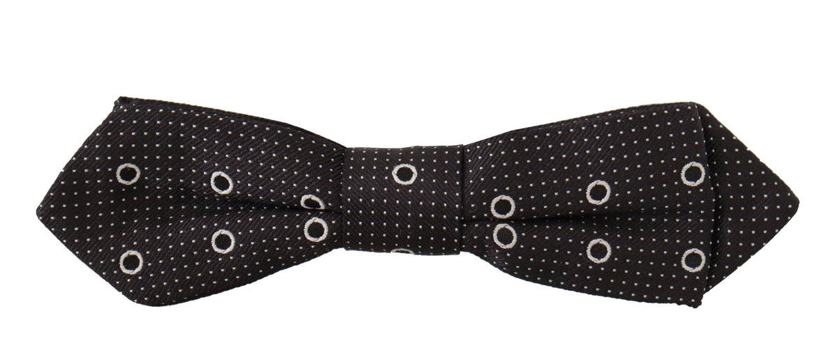 Dark Gray White Polka Dot 100% Silk Neck Papillon Tie