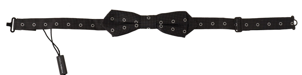 Dark Gray White Polka Dot 100% Silk Neck Papillon Tie