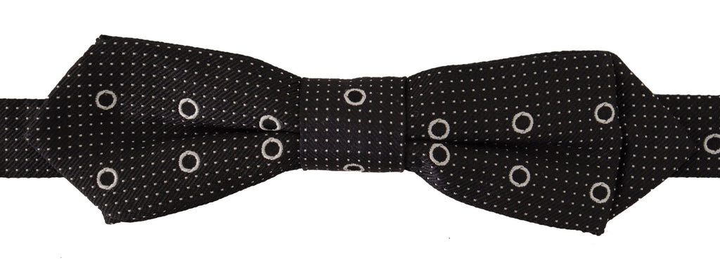 Dark Gray White Polka Dot 100% Silk Neck Papillon Tie
