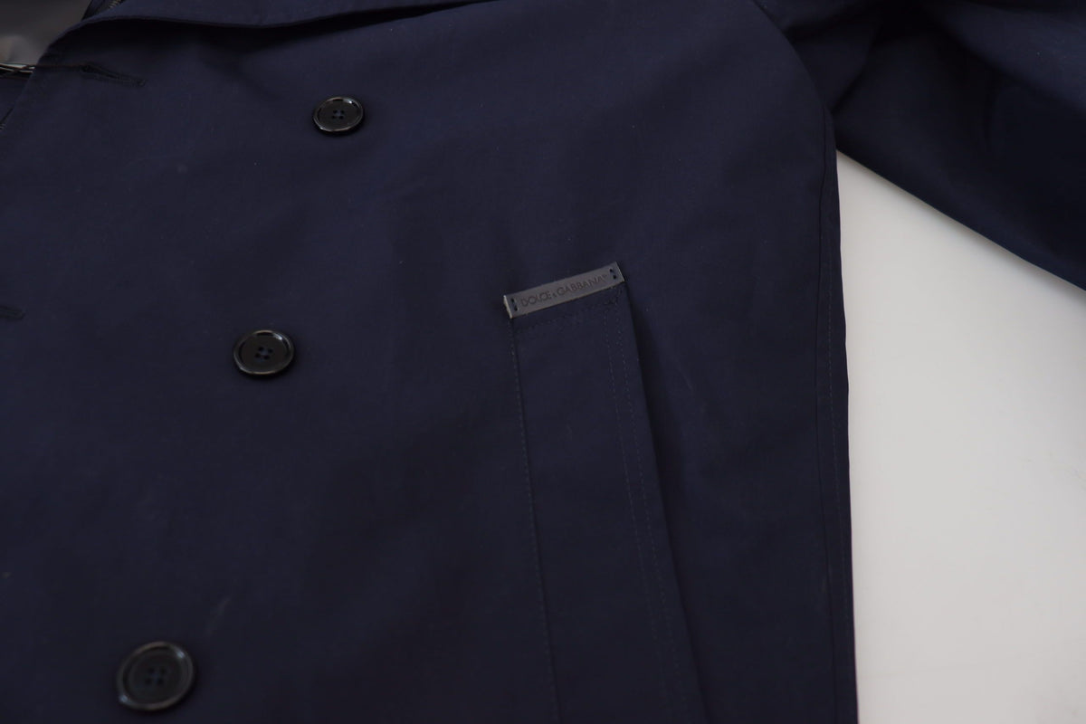 Blue Hooded Double Breasted Coat Jacket