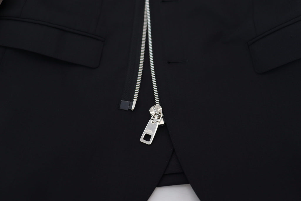 Black Wool Full Zip Long Sleeves Jacket