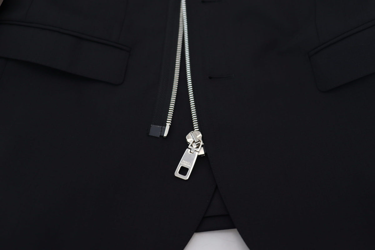 Black Wool Full Zip Long Sleeves Jacket