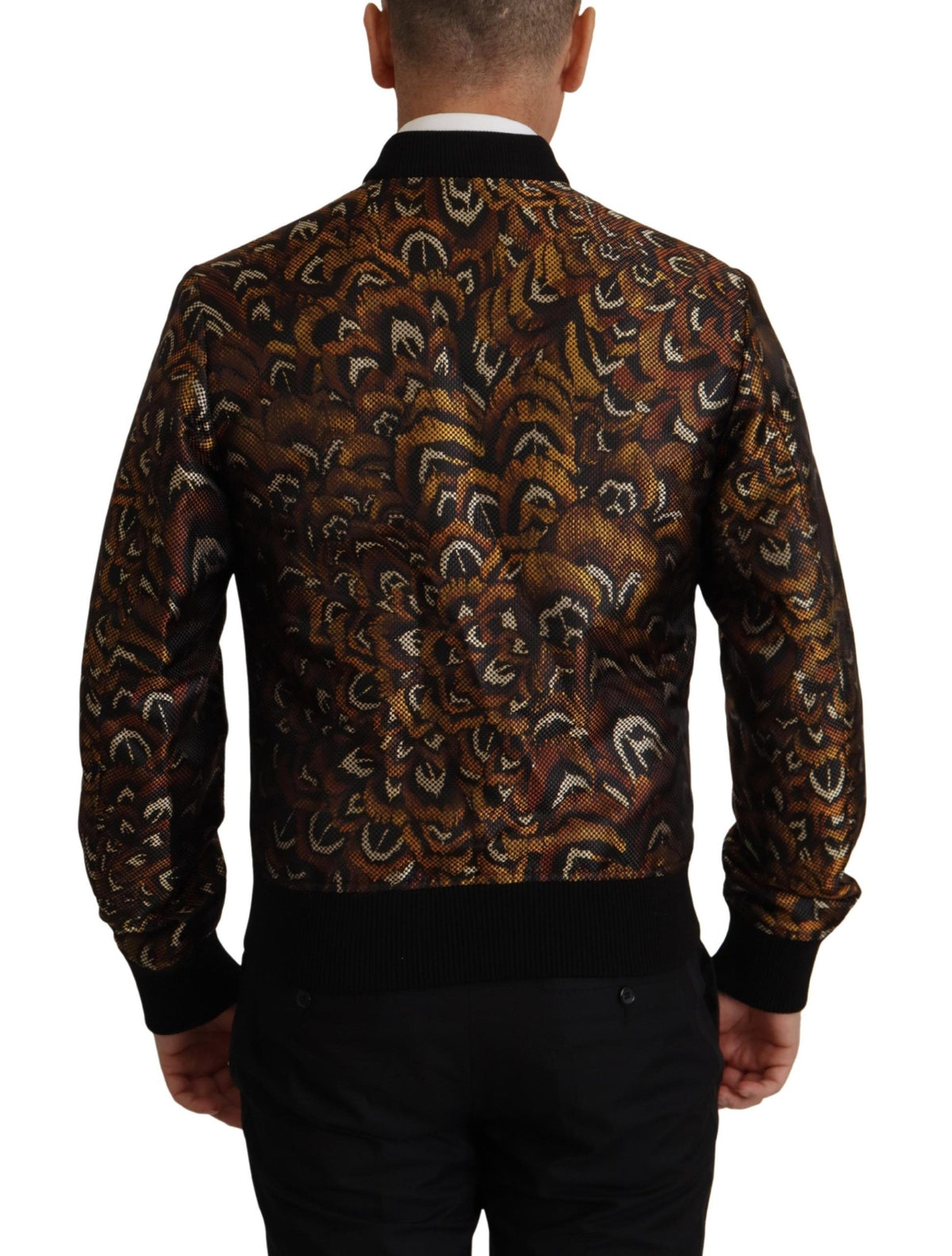 Brown Feather Full Zip Blouson Jacket