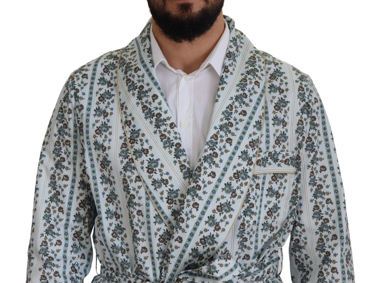 Blue Floral Cotton Robe Coat Jacket