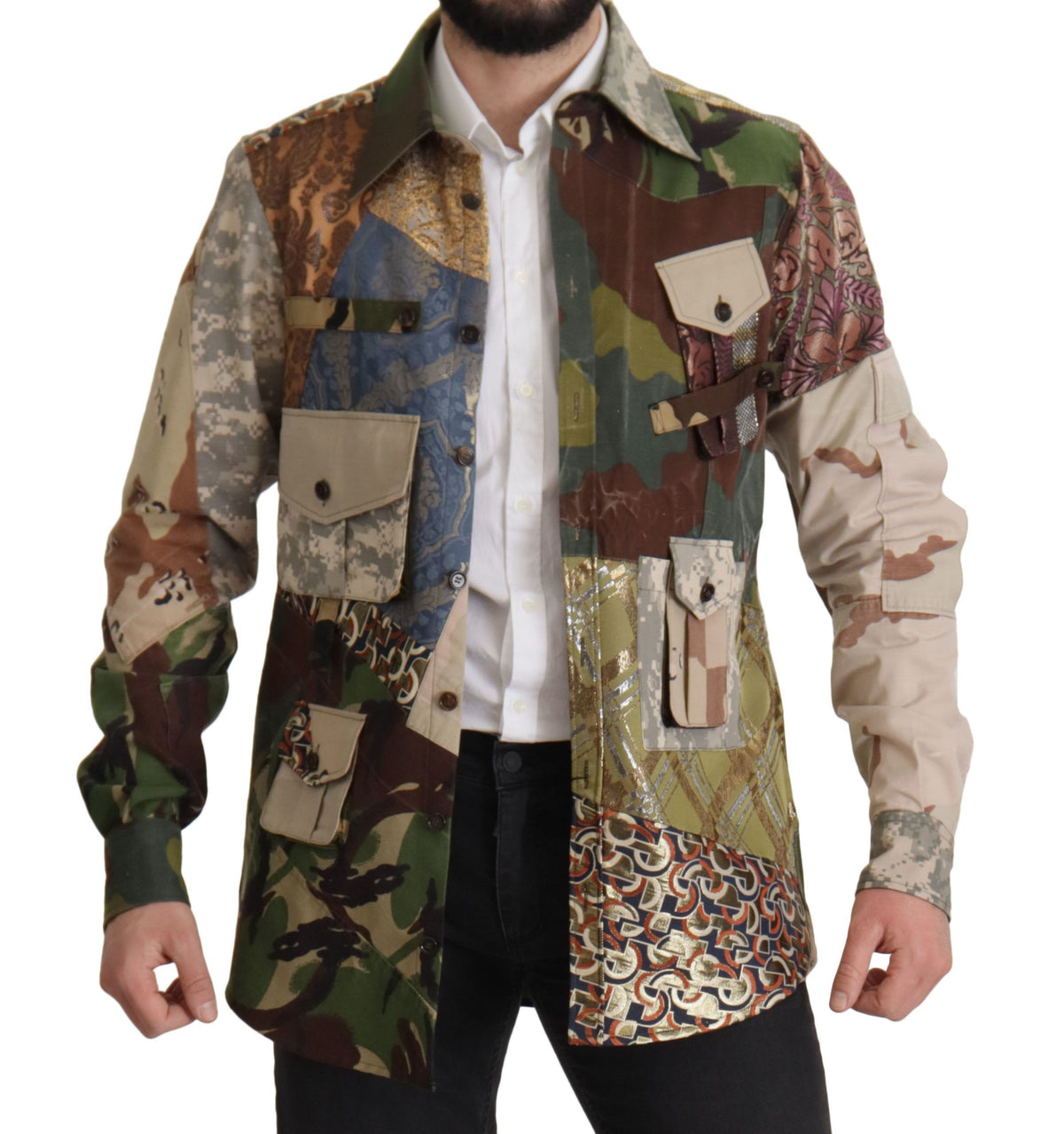 Multicolor Button Down Patchwork Shirt