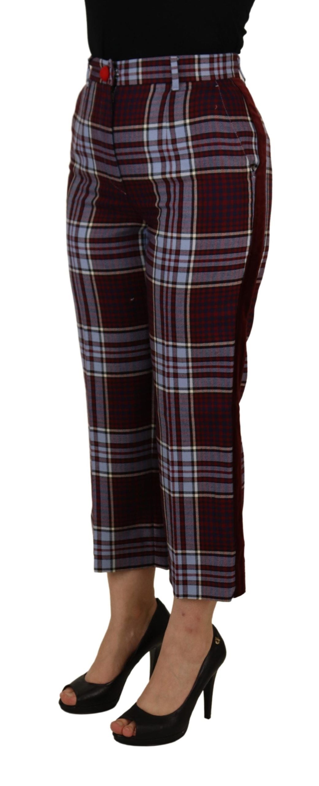 Gray Checked High Waist Cropped Trouser Pants