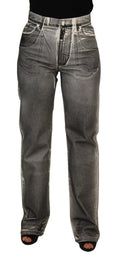 Grey Washed High Waist Denim Pants Cotton Jeans