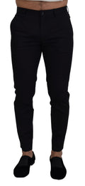 Blue Stretch Cotton Slim Trousers Chinos Pants