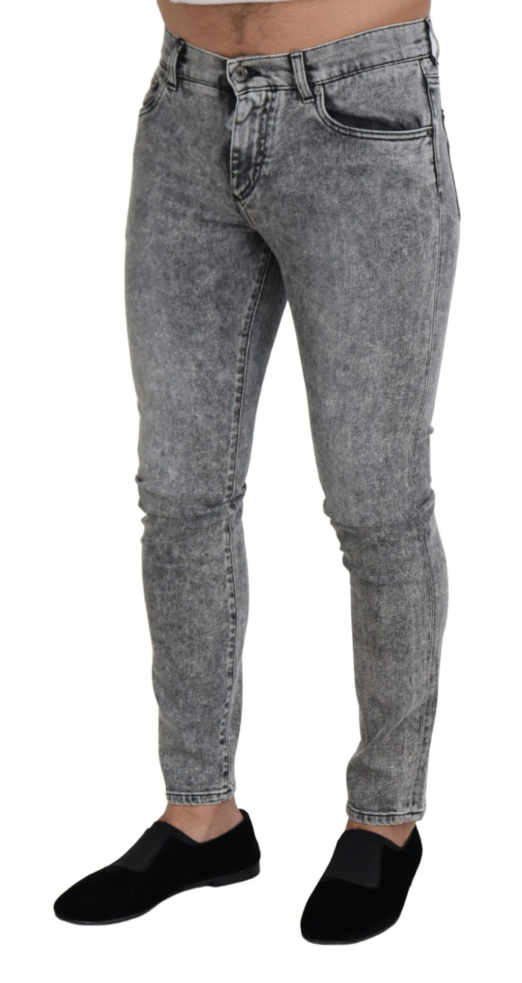 Gray Slim Fit Wash Stretch Cotton Denim Jeans