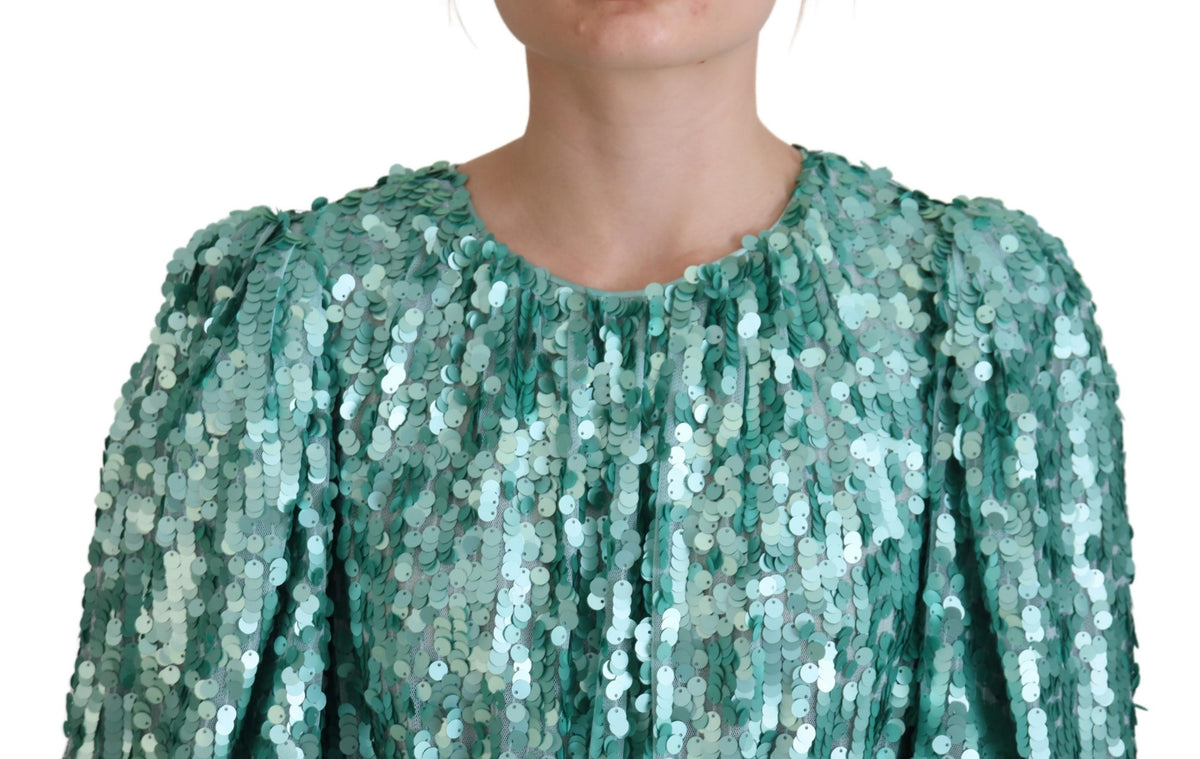 Blue Sequined Pleated Aline Midi Nylon Dress