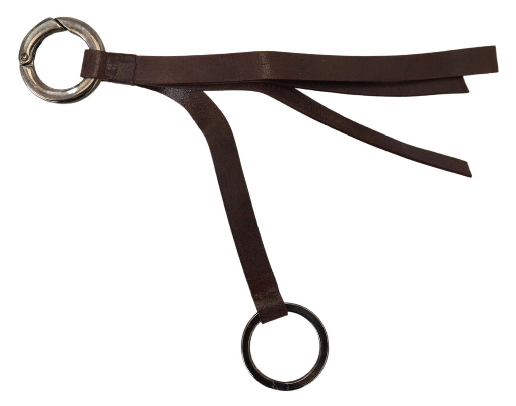Brown Leather Silver Tone Metal Keyring Keychain