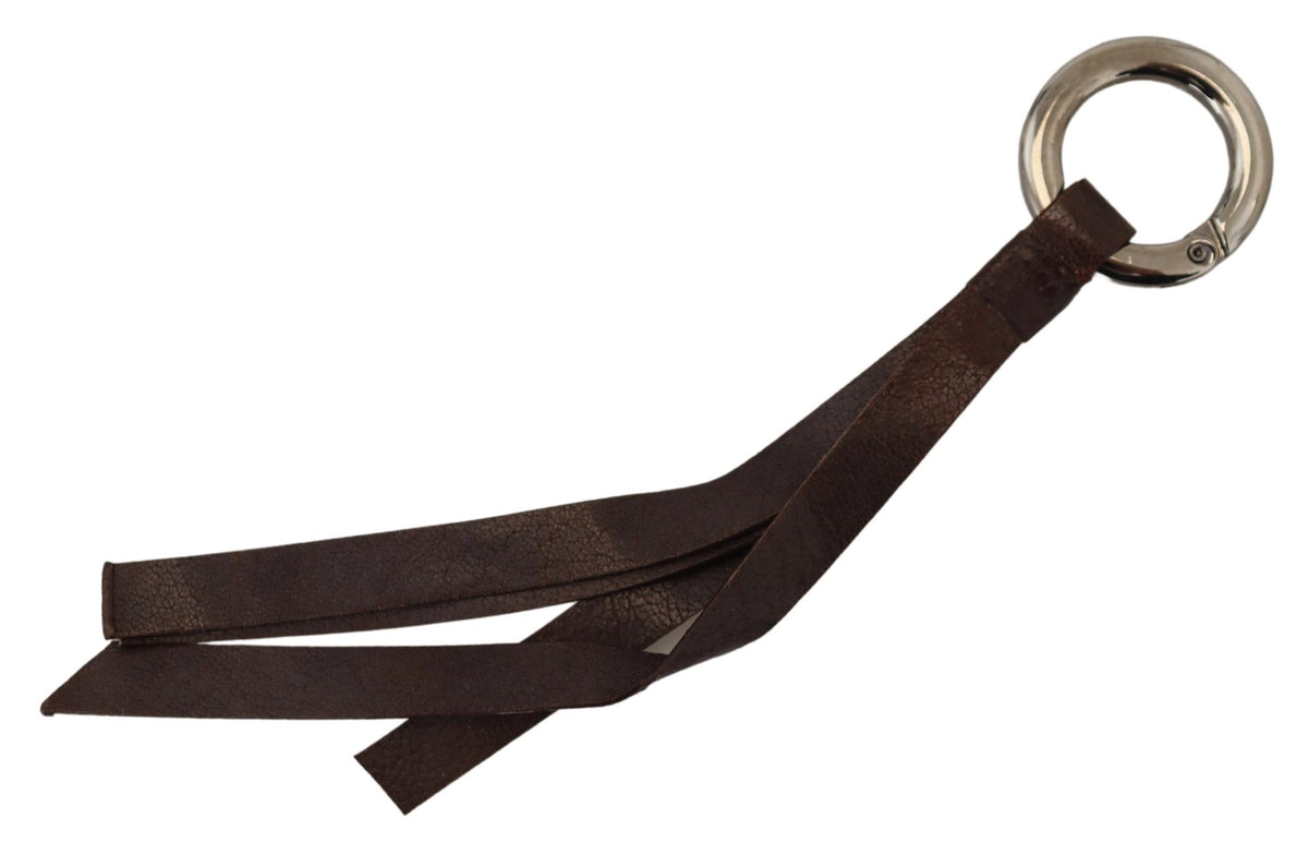 Brown Leather Silver Tone Metal Keyring Keychain