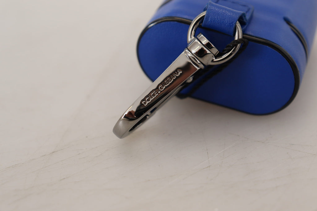 Blue Leather Silver Metal Logo Airpods Case