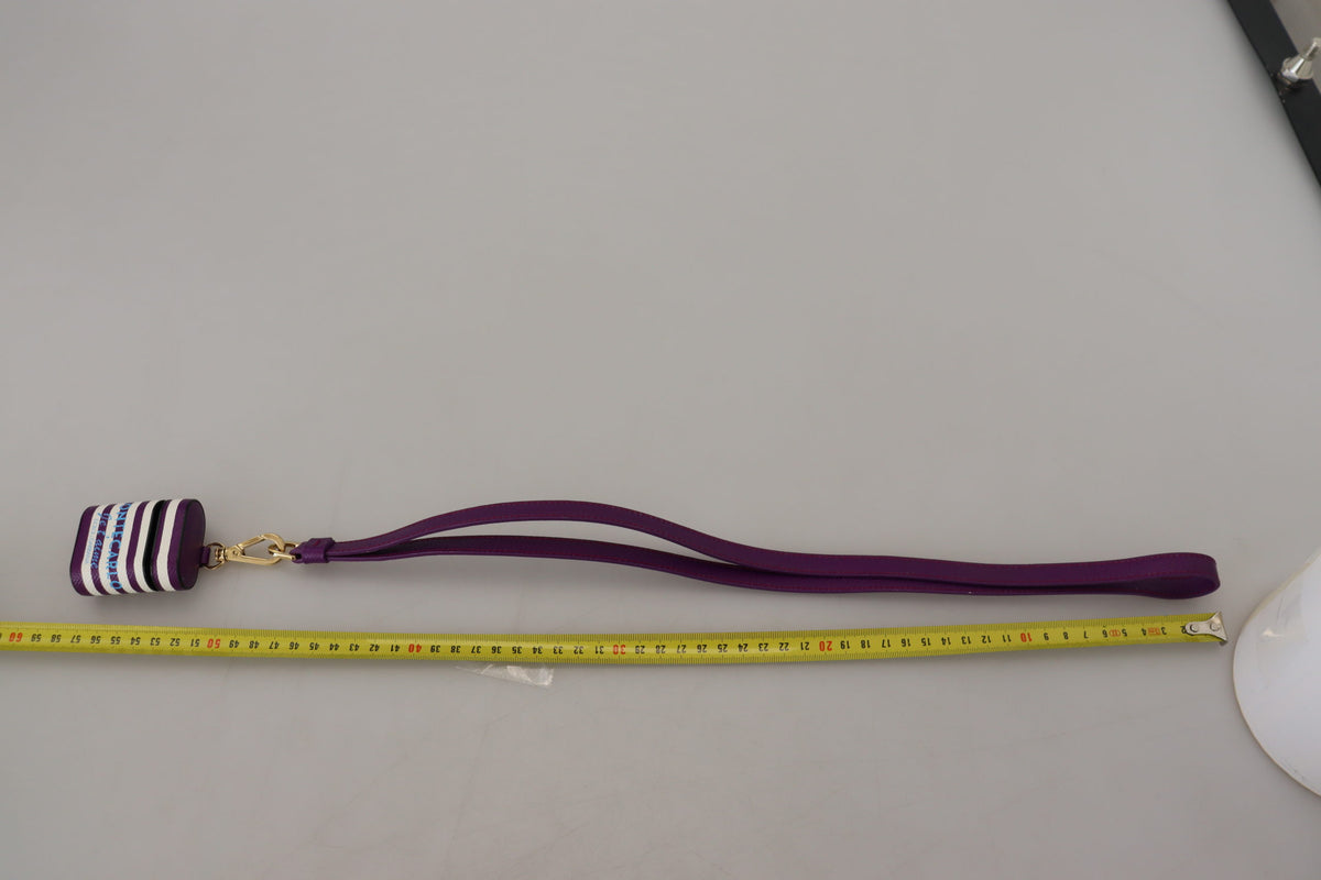 Purple Leather Strap Gold Metal Logo Airpods Case