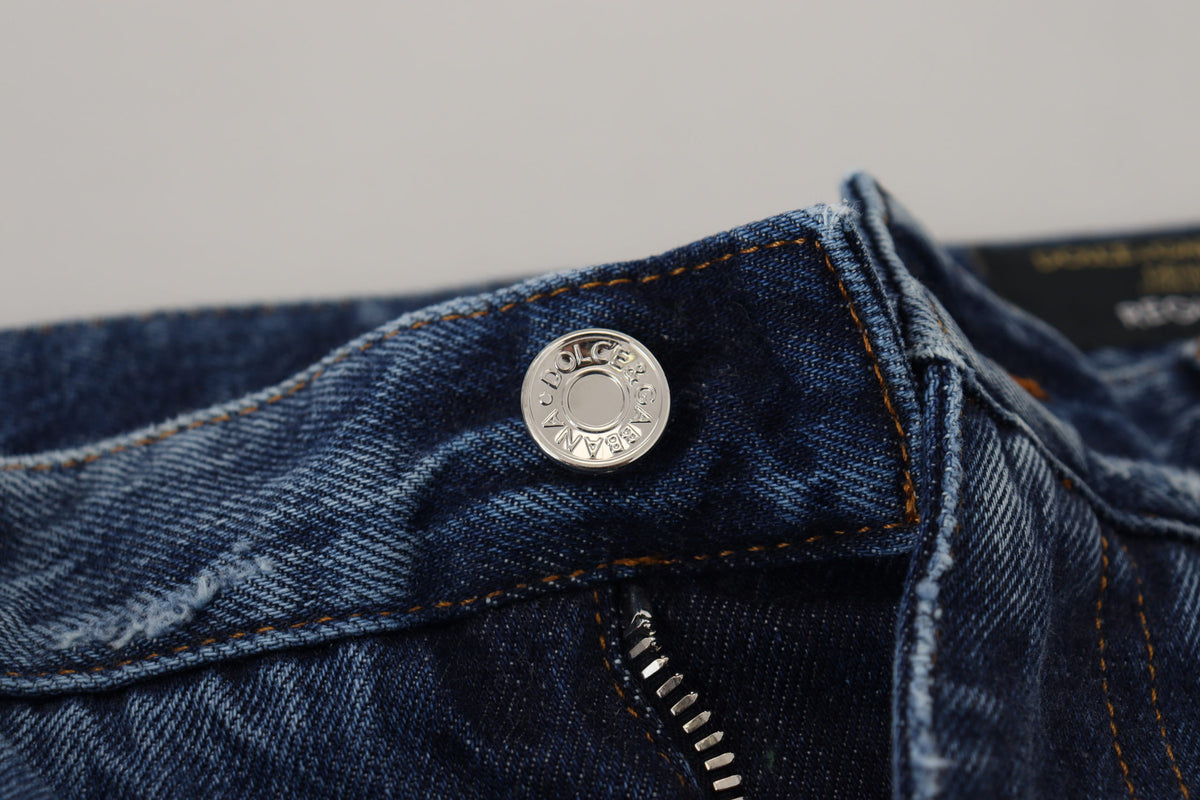 Blue Cotton Tattered Men Denim Jeans