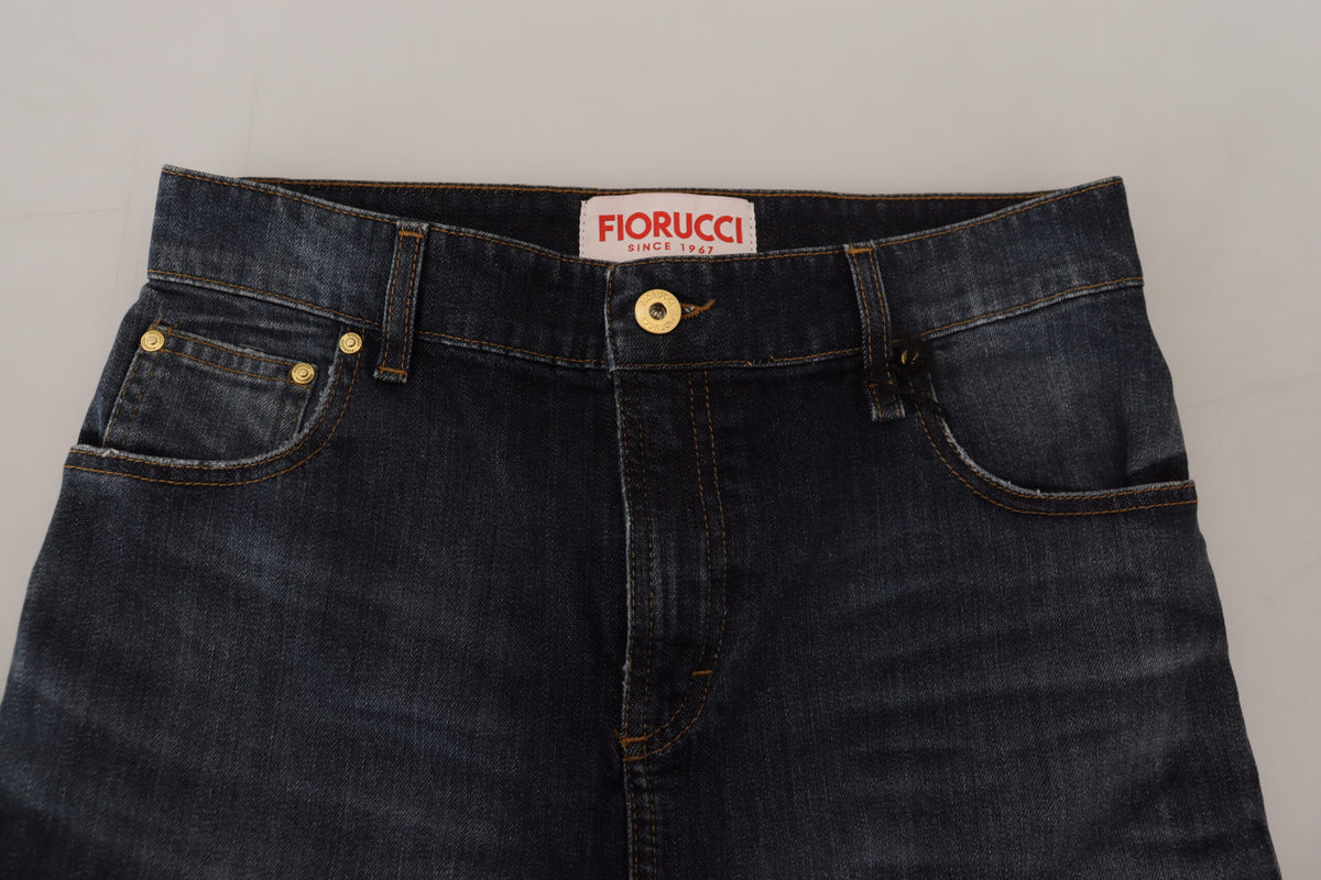 Dark Blue Washed Mid Waist Pencil Cut Denim Skirt