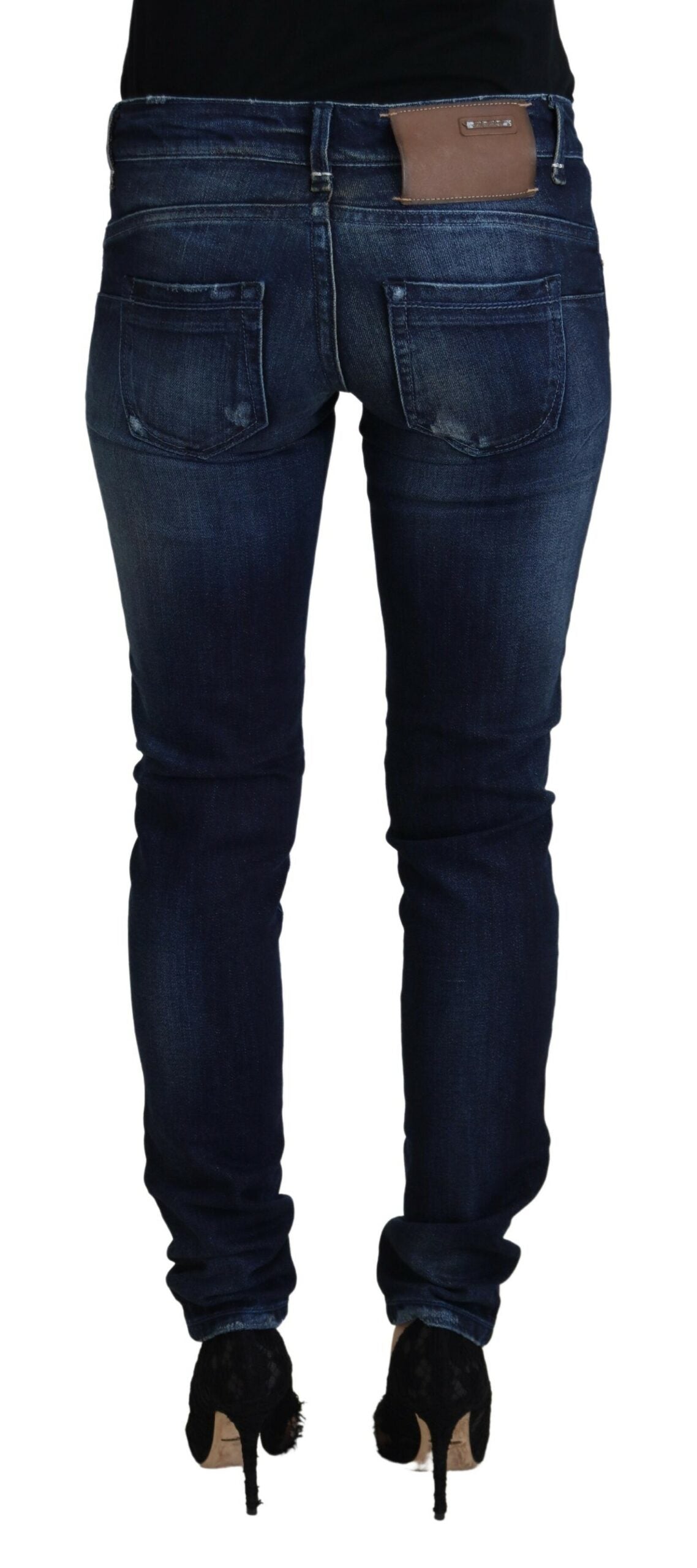 Blue Cotton Low Waist Slim Fit Women Casual Denim Jeans
