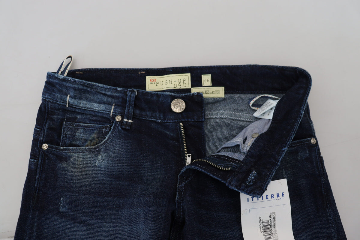 Blue Cotton Low Waist Slim Fit Women Casual Denim Jeans