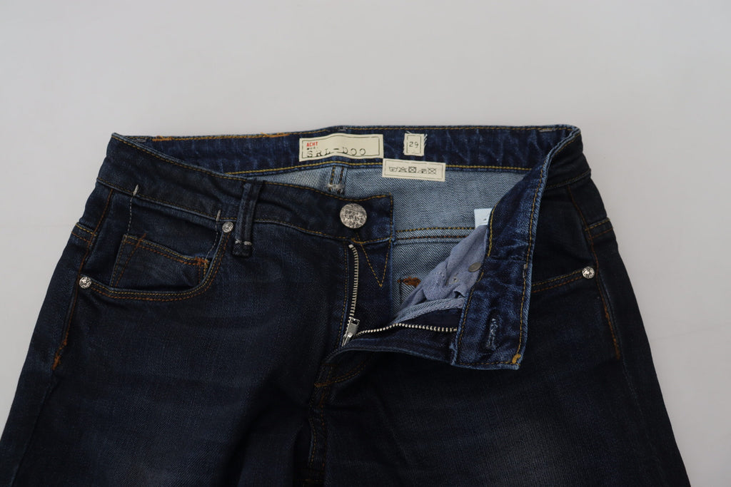 Blue Cotton Skinny Low Waist Women Casual Denim Jeans