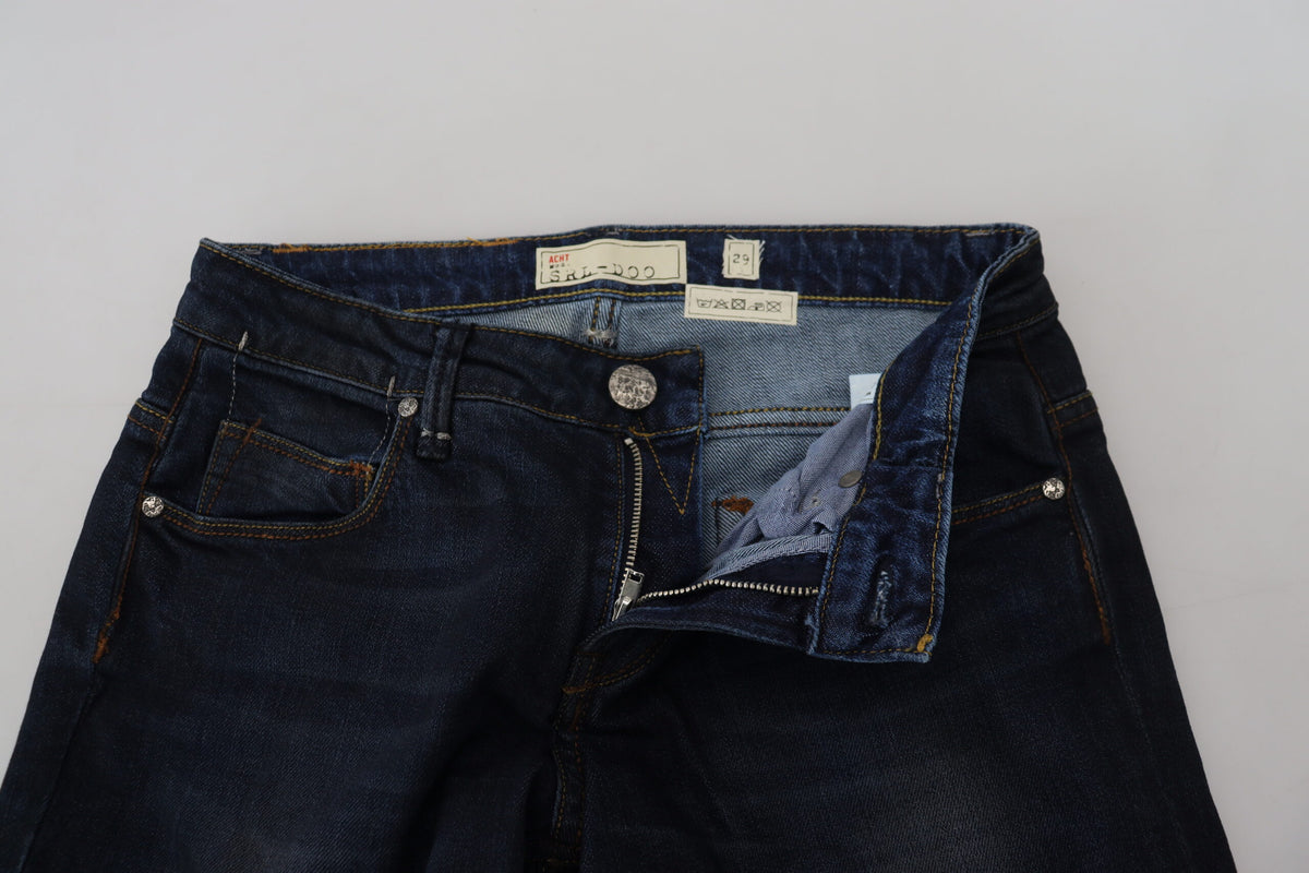 Blue Cotton Skinny Low Waist Women Casual Denim Jeans